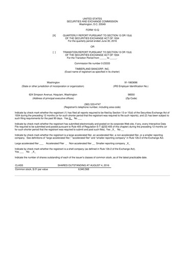 Miniature Timberland Bancorp 10-Q Rapport trimestriel 2016 