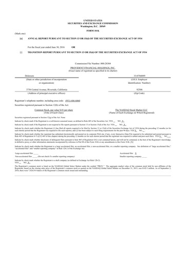 Thumbnail Provident Financial Holdings 10-K Annual Report 2016