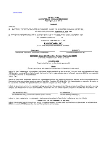 Thumbnail FS Bancorp 10-Q Quarterly Report FY2016 