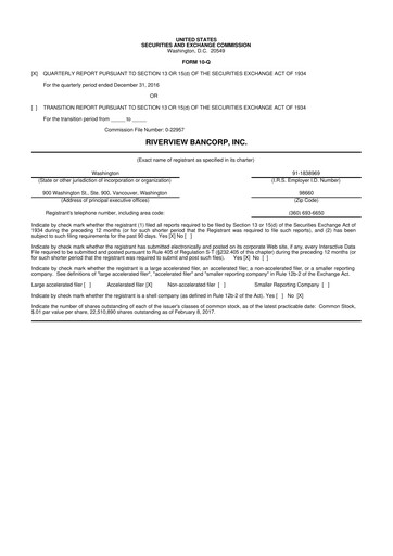 Thumbnail Riverview Bancorp 10-Q Quarterly Report FY2017 