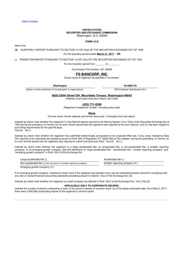 Thumbnail FS Bancorp 10-Q Quarterly Report FY2017 