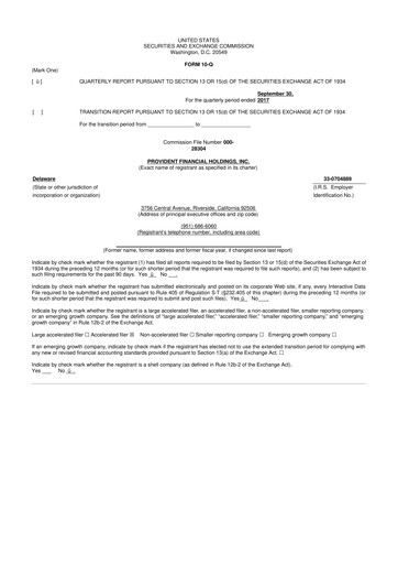 Thumbnail Provident Financial Holdings 10-Q Quarterly Report FY2018 