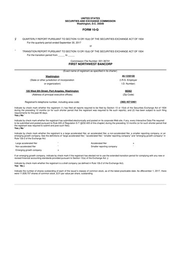 Thumbnail First Northwest Bancorp 10-Q Quarterly Report FY2017 