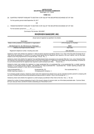 Thumbnail Riverview Bancorp 10-Q Quarterly Report FY2018 