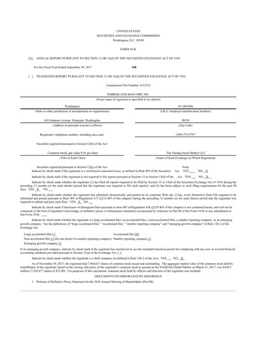 Thumbnail Timberland Bancorp 10-K Annual Report 2017