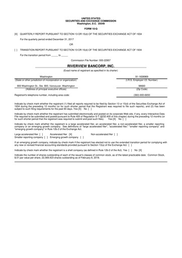 Thumbnail Riverview Bancorp 10-Q Quarterly Report FY2018 