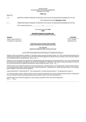 Thumbnail Provident Financial Holdings 10-Q Quarterly Report FY2018 
