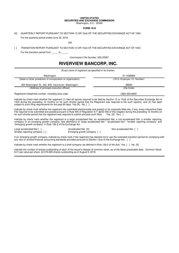 Thumbnail Riverview Bancorp 10-Q Quarterly Report FY2019 