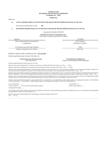 Thumbnail Provident Financial Holdings 10-K Annual Report 2018