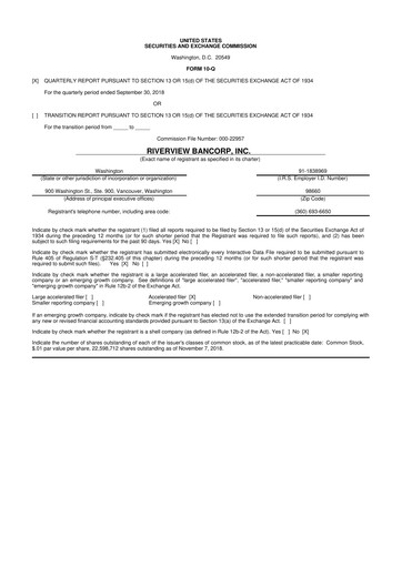 Thumbnail Riverview Bancorp 10-Q Quarterly Report FY2019 