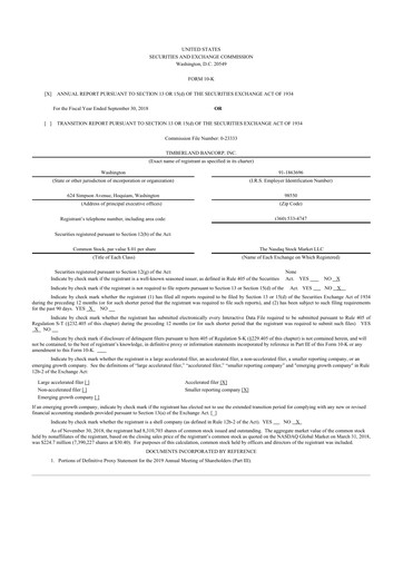 Thumbnail Timberland Bancorp 10-K Annual Report 2018