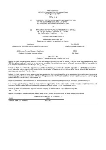 Miniature Timberland Bancorp 10-Q Rapport trimestriel 2019 