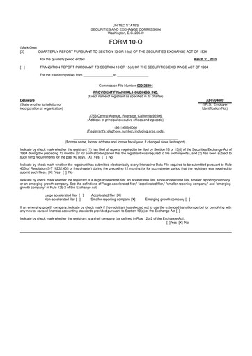 Thumbnail Provident Financial Holdings 10-Q Quarterly Report FY2019 