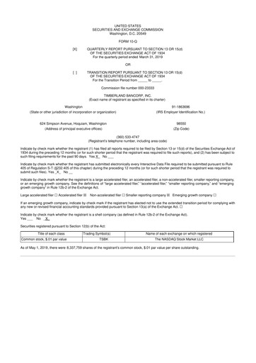 Miniature Timberland Bancorp 10-Q Rapport trimestriel 2019 