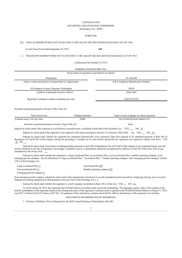 Thumbnail Timberland Bancorp 10-K Annual Report 2019