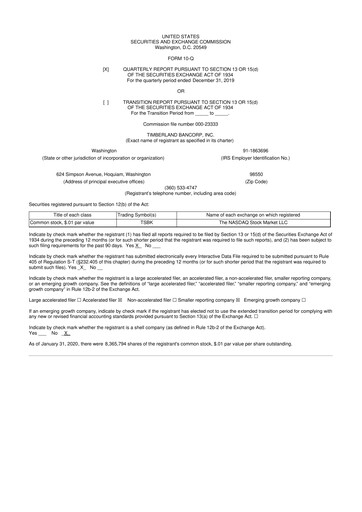 Miniature Timberland Bancorp 10-Q Rapport trimestriel 2020 