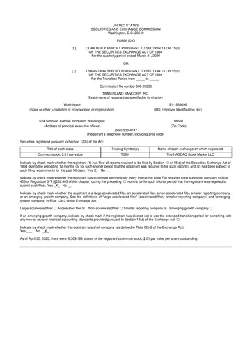 Miniature Timberland Bancorp 10-Q Rapport trimestriel 2020 
