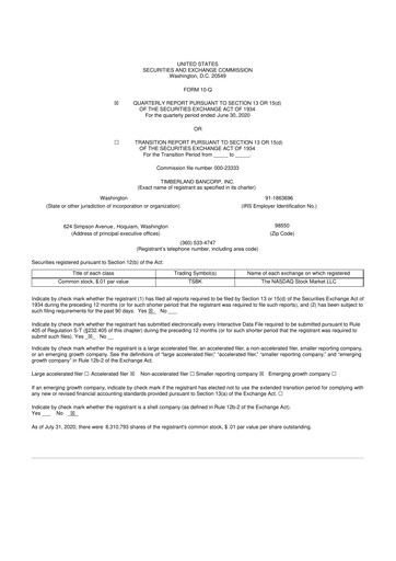 Miniature Timberland Bancorp 10-Q Rapport trimestriel 2020 