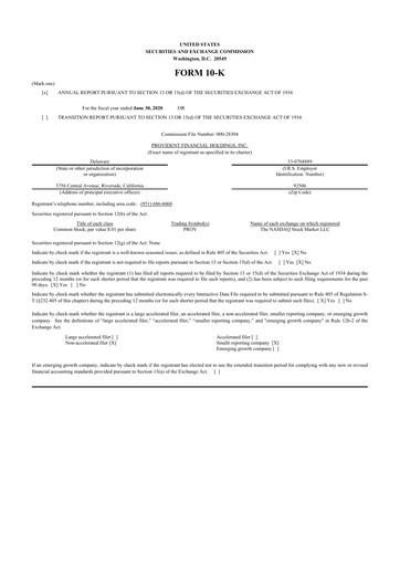 Thumbnail Provident Financial Holdings 10-K Annual Report 2020