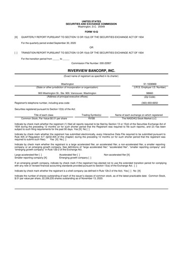 Thumbnail Riverview Bancorp 10-Q Quarterly Report FY2021 