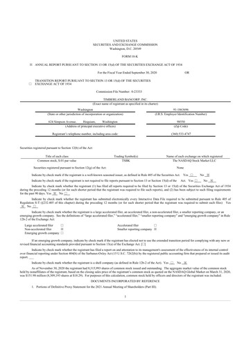 Thumbnail Timberland Bancorp 10-K Annual Report 2020