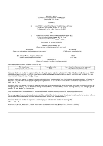 Miniature Timberland Bancorp 10-Q Rapport trimestriel 2022 