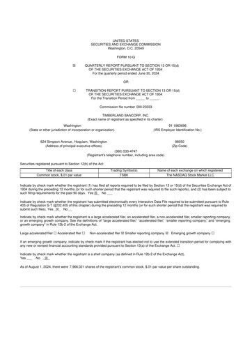 Miniature Timberland Bancorp 10-Q Rapport trimestriel 2024 