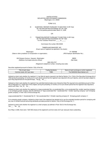 Thumbnail Timberland Bancorp 10-Q Quarterly Report FY 