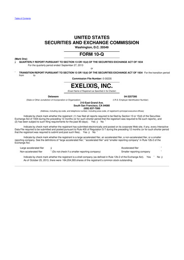 Thumbnail Exelixis 10-Q Quarterly Report FY2013 