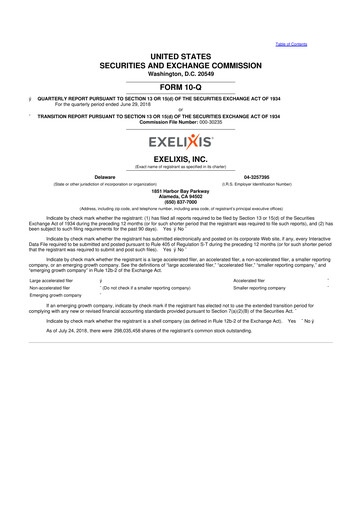 Thumbnail Exelixis 10-Q Quarterly Report FY2018 