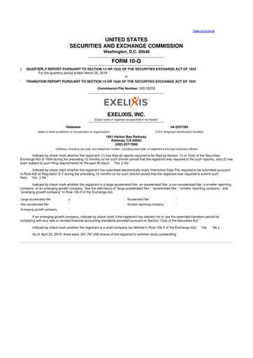 Thumbnail Exelixis 10-Q Quarterly Report FY2019 