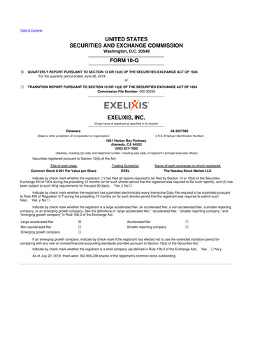 Thumbnail Exelixis 10-Q Quarterly Report FY2019 