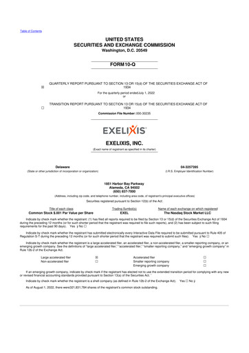 Thumbnail Exelixis 10-Q Quarterly Report FY2022 