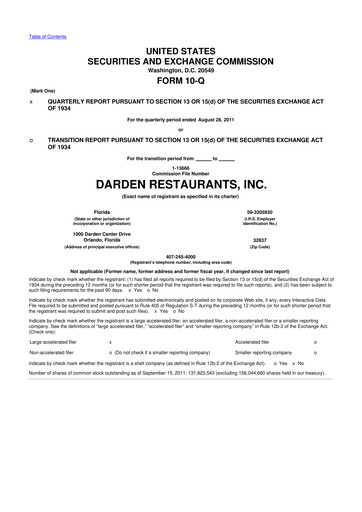 Vorschaubild Darden Restaurants
 10-Q Quartalsbericht 2012 