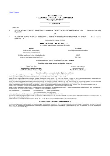 Thumbnail Darden Restaurants
 10-K Annual Report 2013