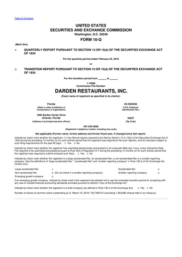 Vorschaubild Darden Restaurants
 10-Q Quartalsbericht 2018 