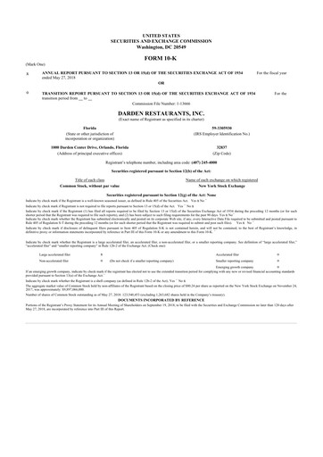 Thumbnail Darden Restaurants
 10-K Annual Report 2018