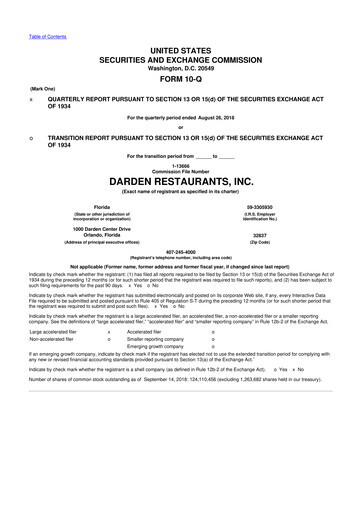 Vorschaubild Darden Restaurants
 10-Q Quartalsbericht 2019 