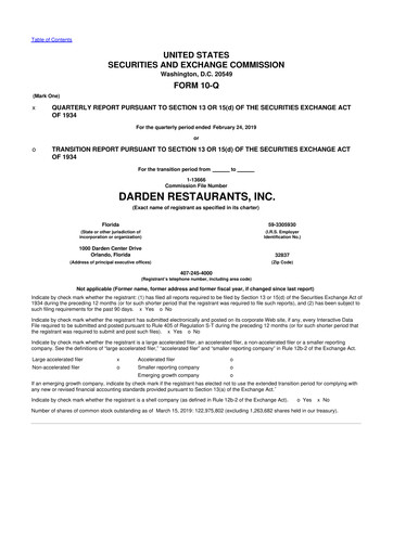 Vorschaubild Darden Restaurants
 10-Q Quartalsbericht 2019 