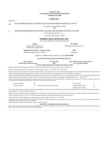 Thumbnail Darden Restaurants
 10-K Annual Report 2020