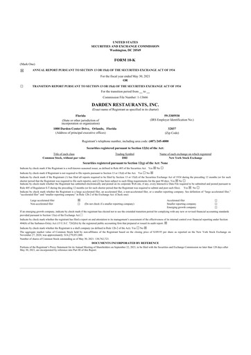 Thumbnail Darden Restaurants
 10-K Annual Report 2021