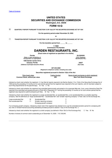 Vorschaubild Darden Restaurants
 10-Q Quartalsbericht 2026 