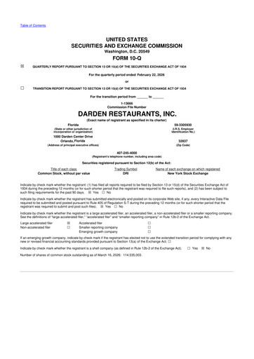 Thumbnail Darden Restaurants
 10-Q Quarterly Report FY 