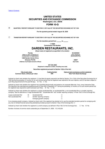 Thumbnail Darden Restaurants
 10-Q Quarterly Report FY2027 Q1
