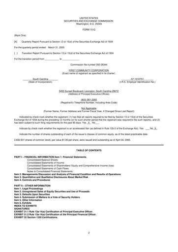 Thumbnail First Community Corporation 10-Q Quarterly Report FY 