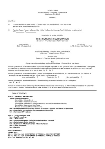 Thumbnail First Community Corporation 10-Q Quarterly Report FY 