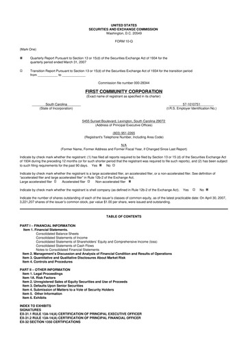 Thumbnail First Community Corporation 10-Q Quarterly Report FY 