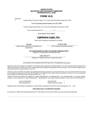 Thumbnail Lightwave Logic 10-Q Quarterly Report FY 