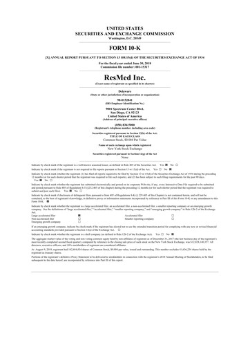 Miniature ResMed 10-K Rapport annuel 2018