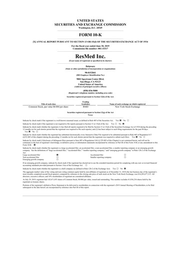 Miniature ResMed 10-K Rapport annuel 2019